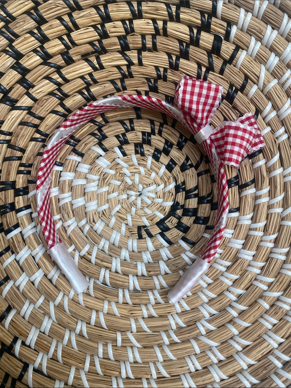 Hand Crafted Red Gingham Bow Headband